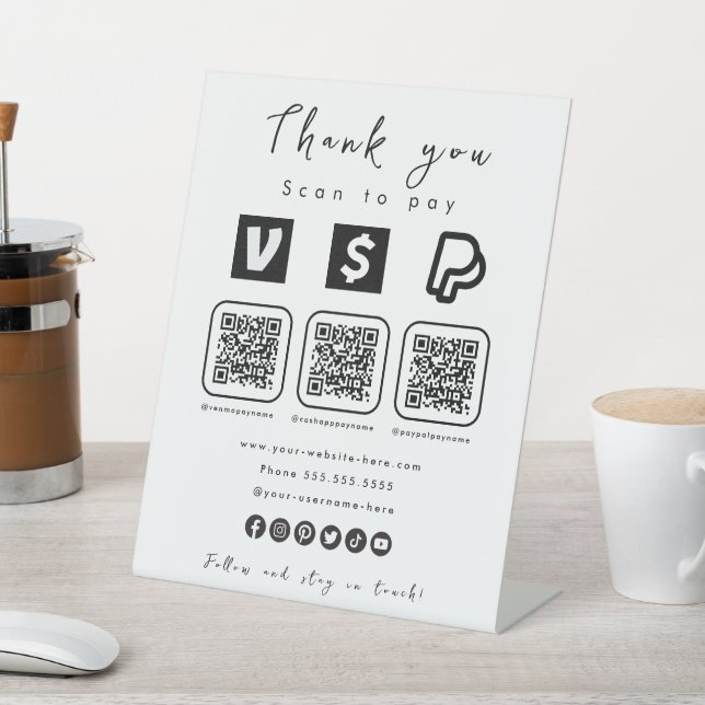 Multi QR Code Paypal Venmo Cash App Modern White Pedestal Sign (In SItu)