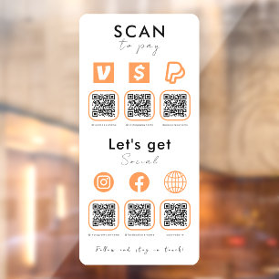 Multi QR Code Scan To Pay Connect With Us Orange Window Cling
