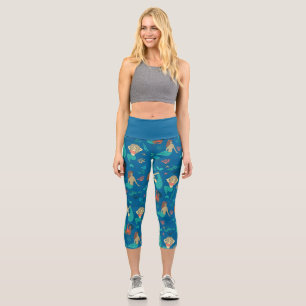 multi racial mermaids pattern print capri leggings