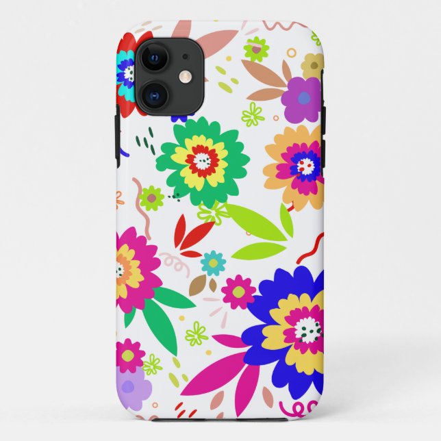 multi rainbow coloured flower and leaves design Case-Mate iPhone case (Back)