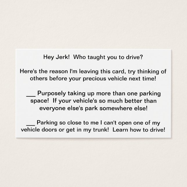 Multi-Rant Complaint Card to leave bad drivers! (Front)