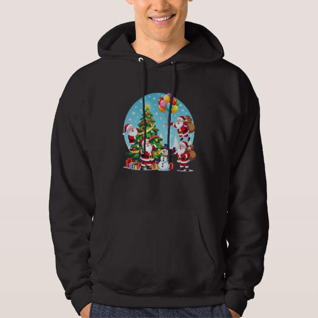 **“Multi-Santa Christmas Fun – 3D Cartoon Transpar Hoodie (Front)