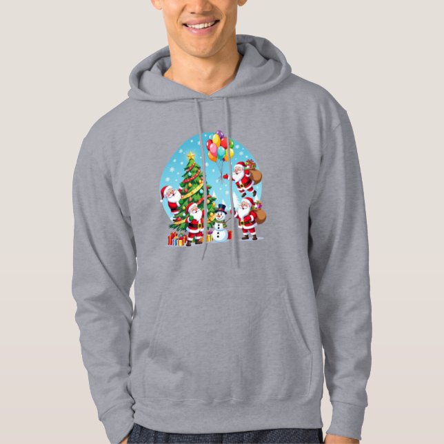 **“Multi-Santa Christmas Fun – 3D Cartoon Transpar Hoodie (Front)