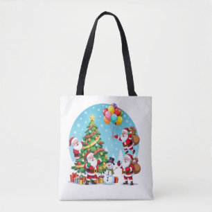 **“Multi-Santa Christmas Fun – 3D Cartoon Transpar Tote Bag
