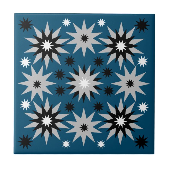 Multi Shaped Sun Bursts | Ocean Blue | Tile (Front)