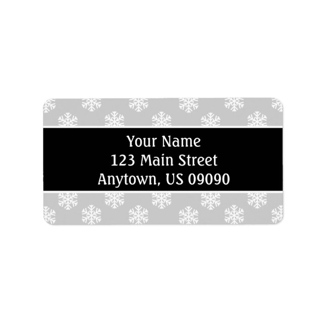 Multi Snowflakes Address Labels (Black / Silver) (Front)