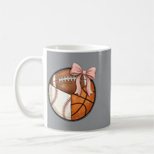 Multi Sport Ball Pink Bow Baseball Football Coffee Mug