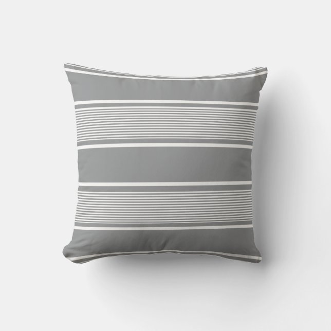 Multi Stripe Grey and White Throw Pillow (Front)
