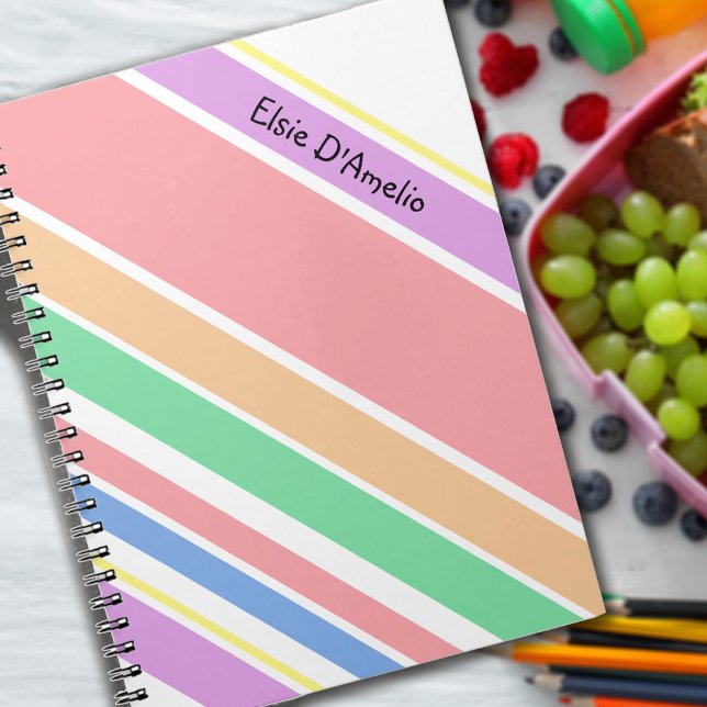 Multi Stripe Pastel Colour Modern Girl Personalize Notebook (Creator Uploaded)