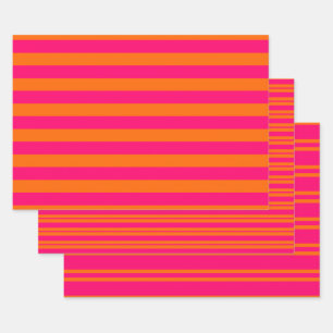 Multi Stripe Patterns DIY Colors Orang Rasp Pink Wrapping Paper Sheet