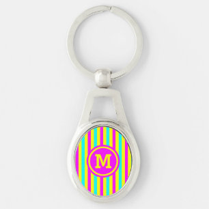 Multi Stripe Yellow Monogram Keychain