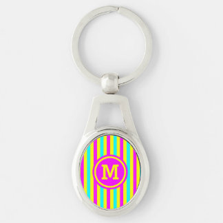 Multi Stripe Yellow Monogram Keychain