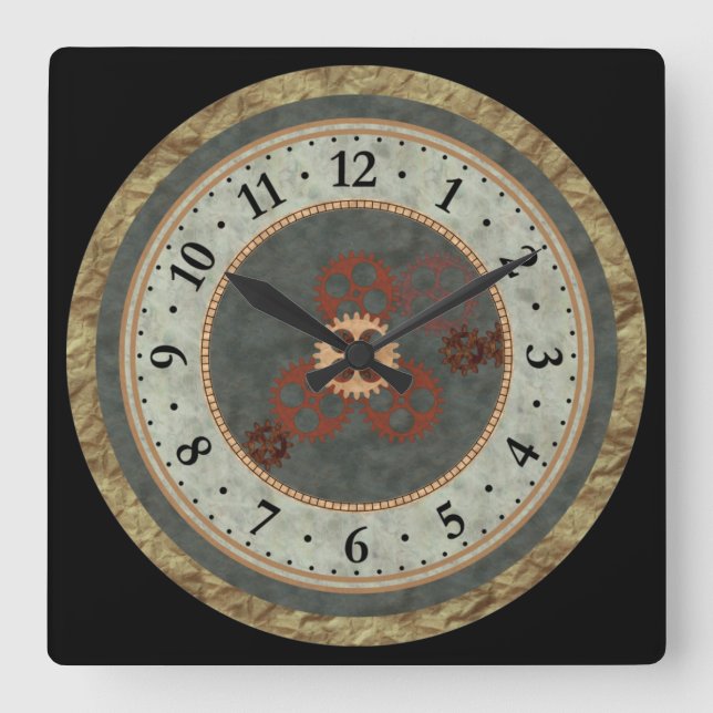 Multi Textured Geared Square Wall Clock (Front)