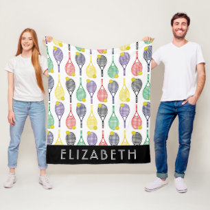 Multi   White Tennis Personalized Name or Monogram Fleece Blanket
