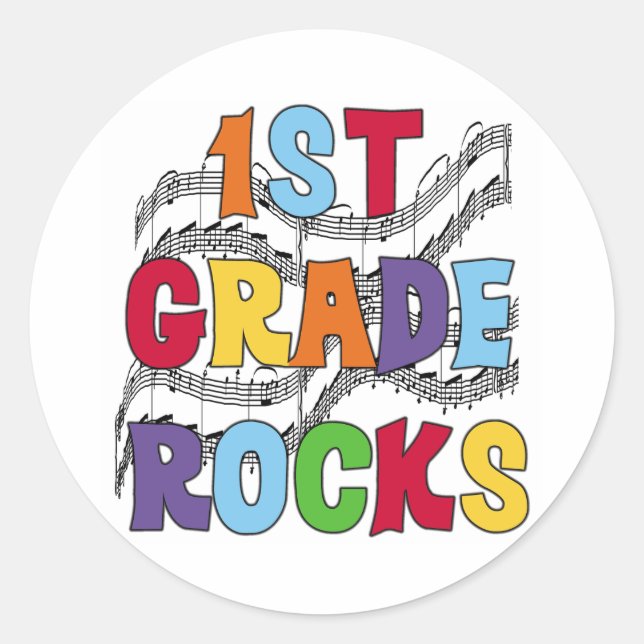 Multicolor 1st Grade Rocks Classic Round Sticker (Front)