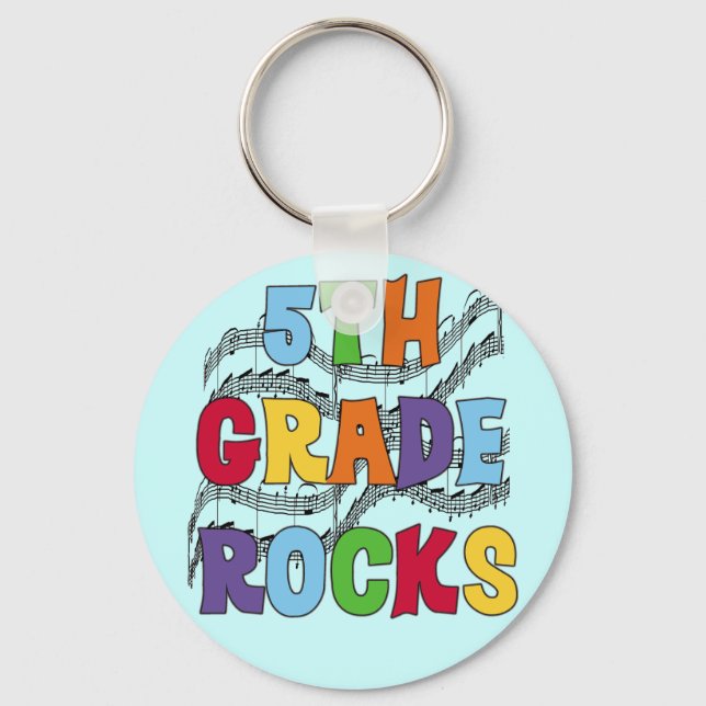 Multicolor 5th Grade Rocks T shirts and Gifts Keychain (Front)