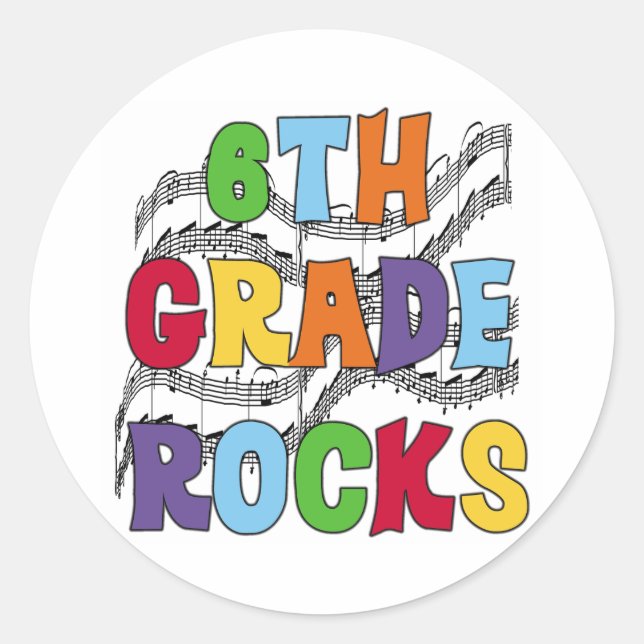 Multicolor 6th Grade Rocks Classic Round Sticker (Front)