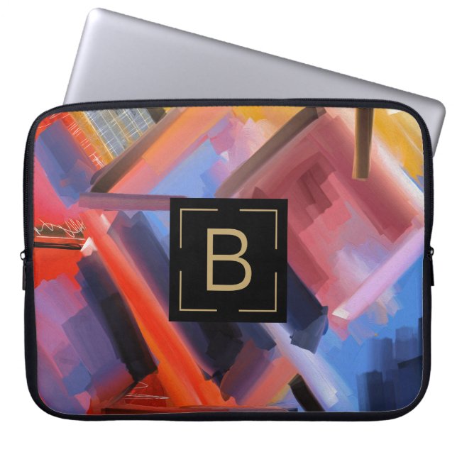 Multicolor Abstract Art Contemporary Shapes Laptop Sleeve (Front)