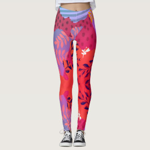 Multicolor abstract floral collage art leggings
