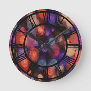 Multicolor Abstract Geometric Modern Circles Black Round Clock