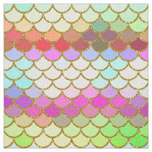 Multicolor and Gold Glitter Mermaid Scales Fabric