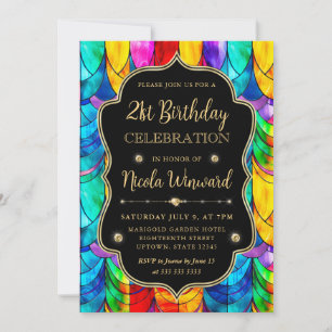 Multicolor and Gold Stained Glass 21st Birthday Invitation