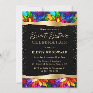 Multicolor and Gold Stained Glass Sweet 16 Invitation
