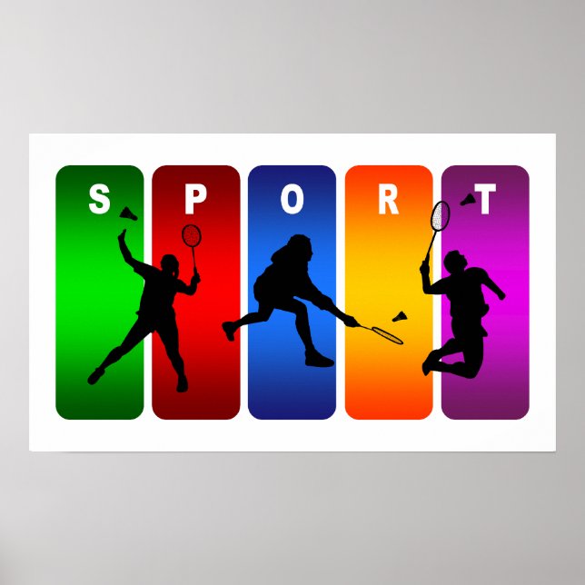 Multicolor Badminton Emblem Poster (Front)
