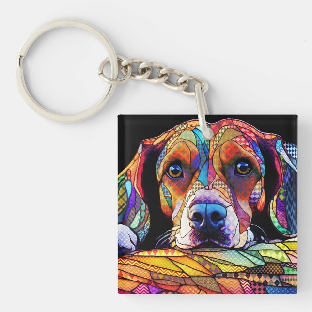 Multicolor Beagle Dog 178 Keychain (Front)