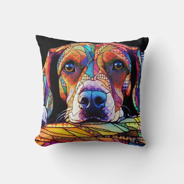 Multicolor Beagle Dog 178 Throw Pillow (Front)
