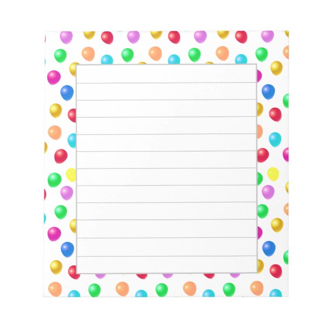 Multicolor Birthday Balloons Lined Notepad (Front)