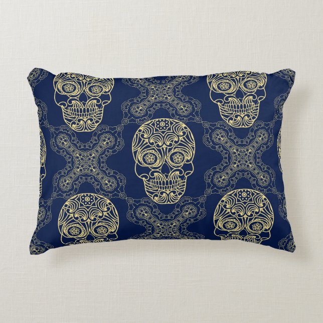 Multicolor Boho Skull Pattern. Accent Pillow (Front)