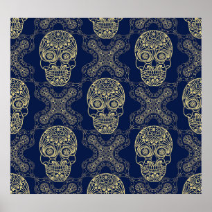 Multicolor Boho Skull Pattern. Poster