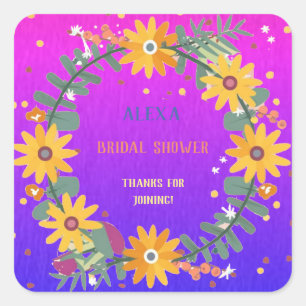 Multicolor Botanicals Floral Bridal Shower Party Square Sticker