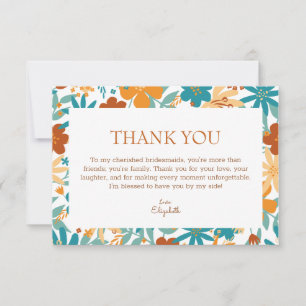Multicolor Bright Retro Chic Bridesmaid Heartful Thank You Card