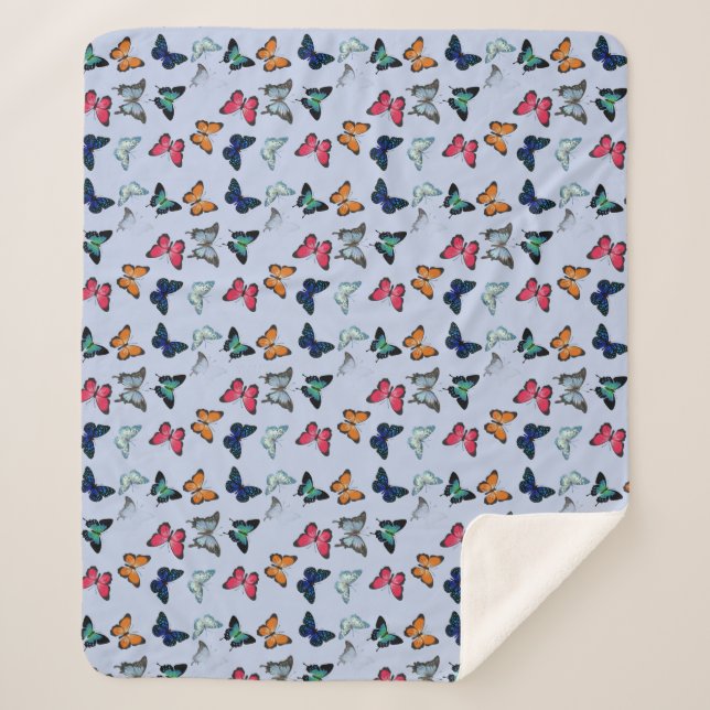 Multicolor Butterfly with Custom Background Colour Sherpa Blanket (Front)