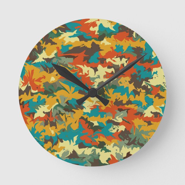 multicolor camo abstract round clock (Front)