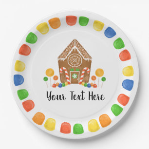 Multicolor Candy Gingerbread House Gumdrop Holiday Paper Plate
