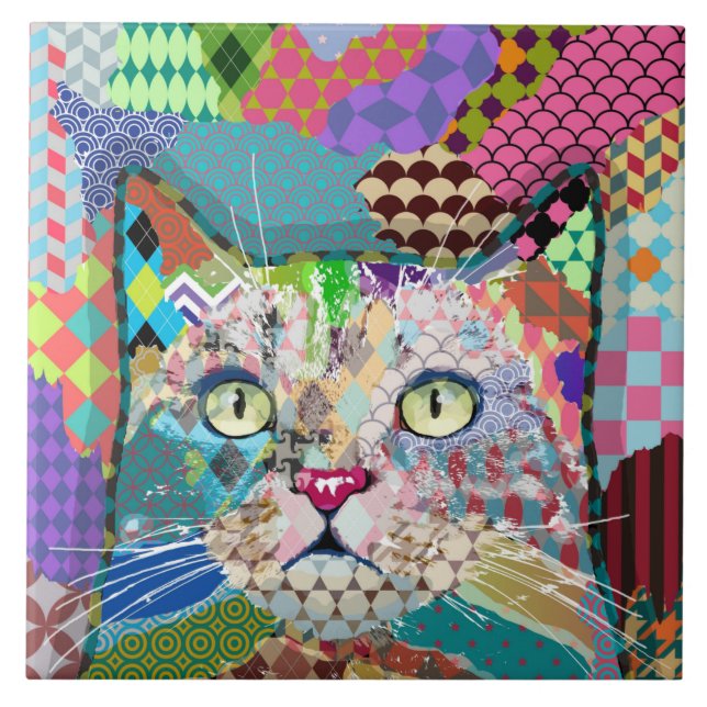 Multicolor cat 671 Patterns Tile (Front)