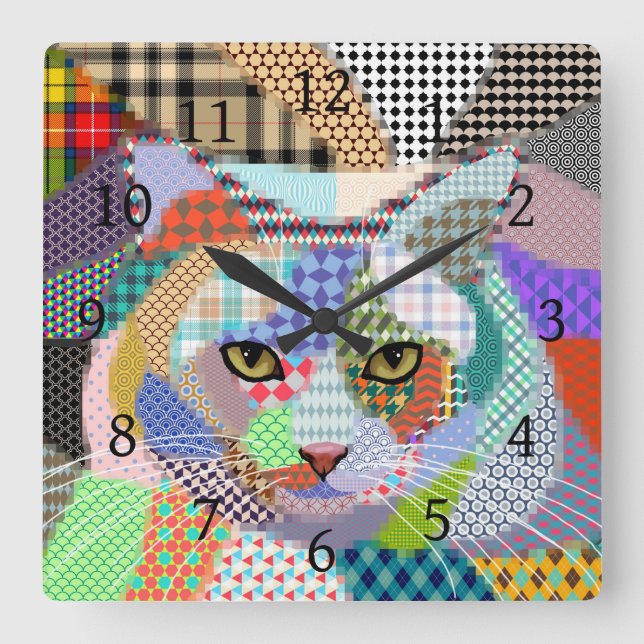 Multicolor Cat 678 Patterns Square Wall Clock (Front)