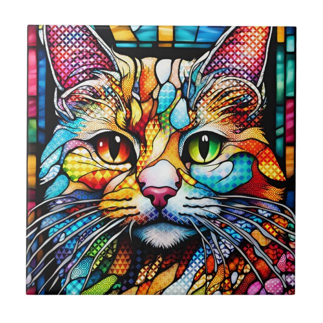 Multicolor Cat 708 Patterns Tile (Front)