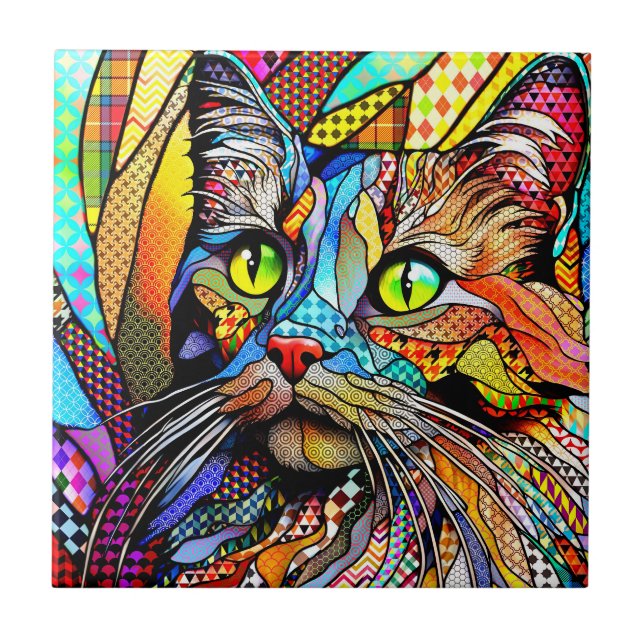 Multicolor Cat 711 patterns Tile (Front)
