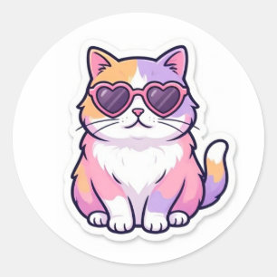 Multicolor Cat With Heart Sunglasses Sticker