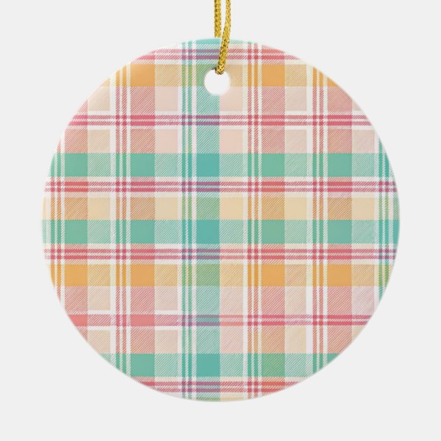 Multicolor Chequered Plaid Ceramic Ornament (Front)