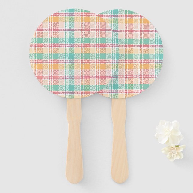 Multicolor Chequered Plaid Hand Fan (Front and Back)