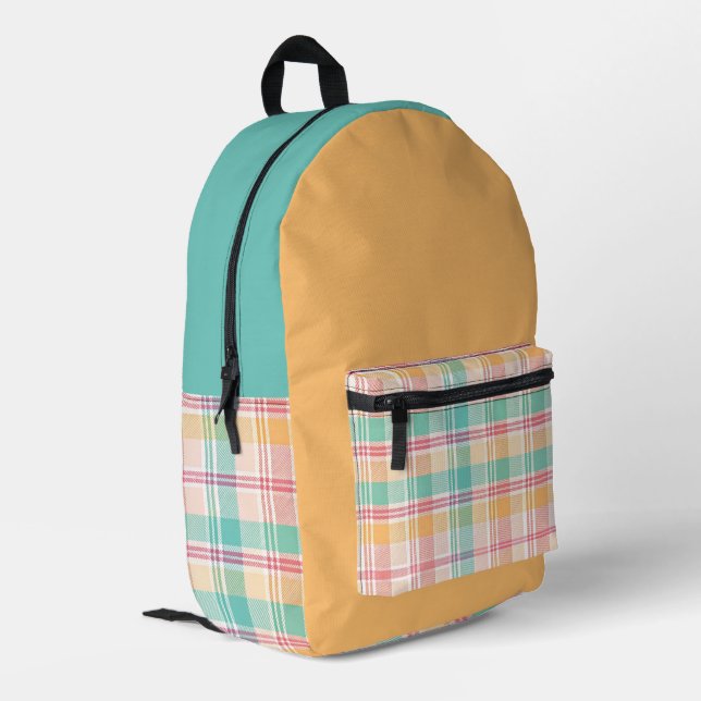 Multicolor Chequered Plaid Printed Backpack (Back Corner Left)