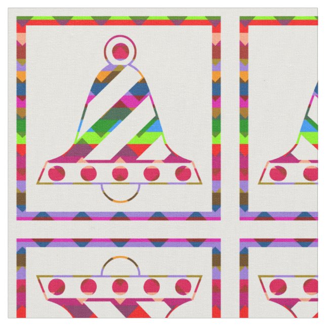 Multicolor Christmas Bells Fabric (Close Up)