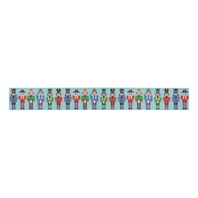 Multicolor Christmas Nutcrackers Sage Background Grosgrain Ribbon (Front)