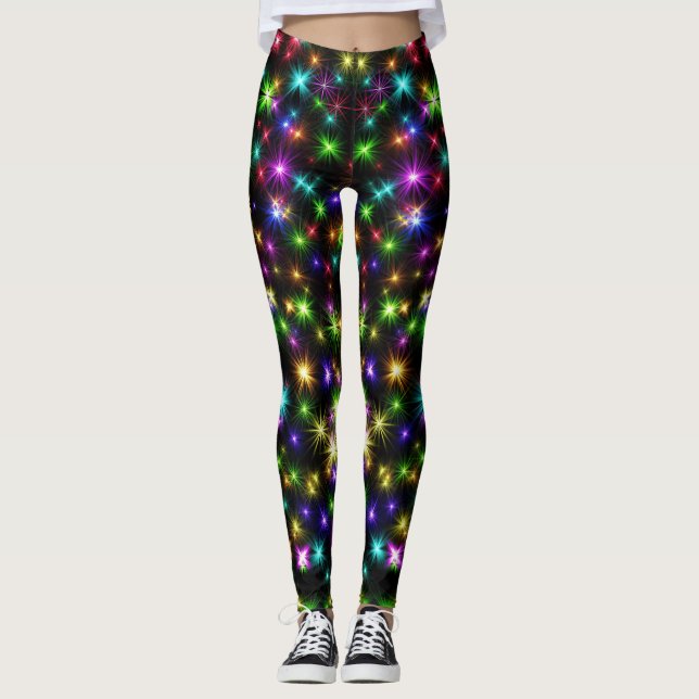 Multicolor Christmas Star Rays-57191 Leggings (Front)