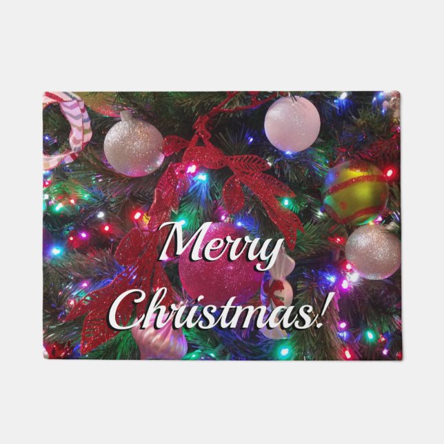 Multicolor Christmas Tree Colourful Holiday Doormat (Front)